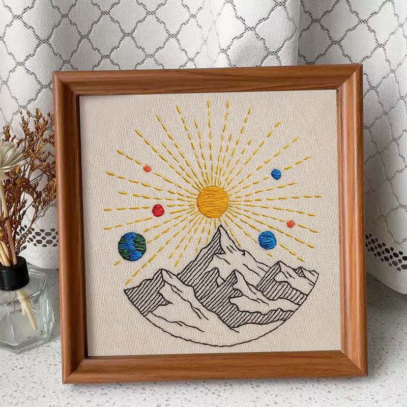 Rubbyoo Embroidery Kit - Shining Mountain | Diy Landscape Artwork | Starter Handicraft