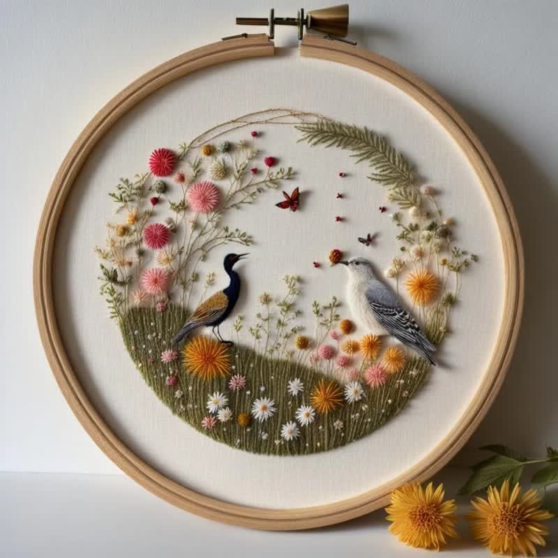 Rubbyoo Embroidery Kit - Peacock And Bird Art Deco Handmade
