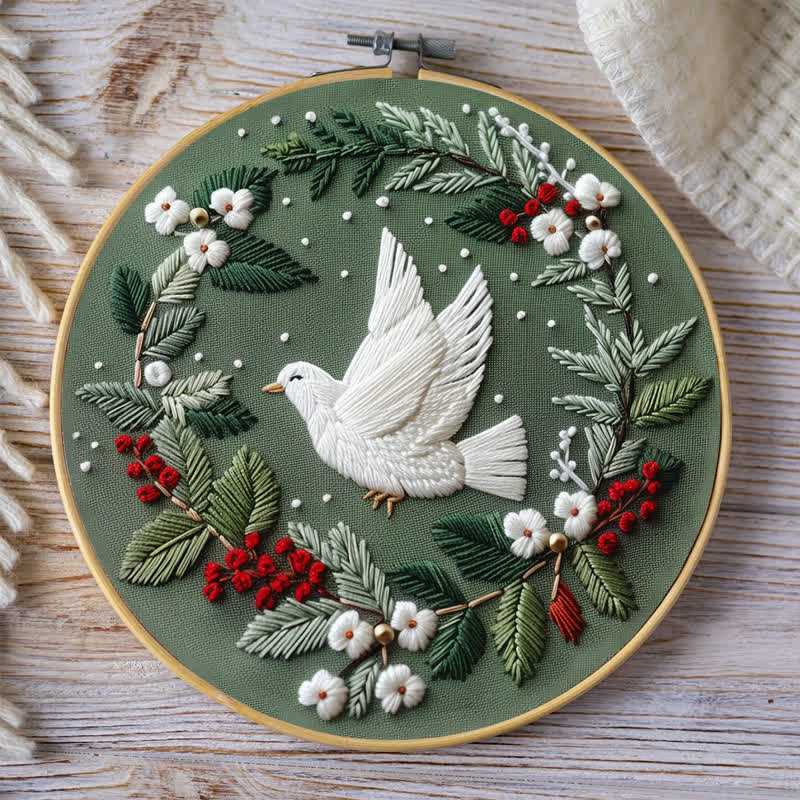Rubbyoo Embroidery Kit - Winter Doves DIY Hoop Art