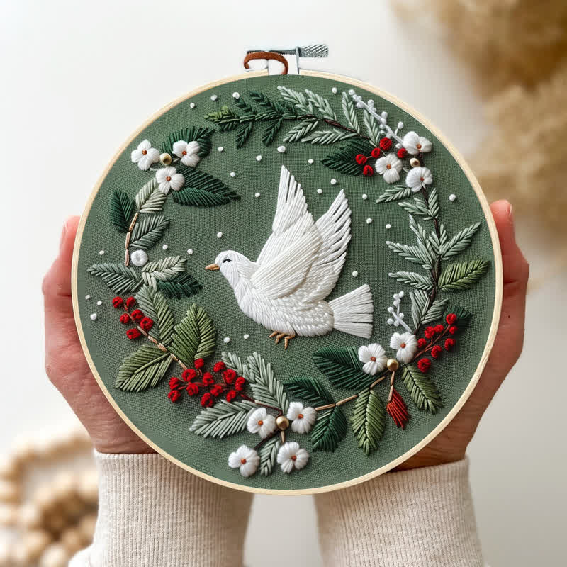 Rubbyoo Embroidery Kit - Winter Doves DIY Hoop Art