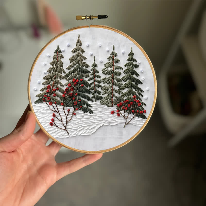 Rubbyoo Embroidery Kit - Winter Forest Snow Scene