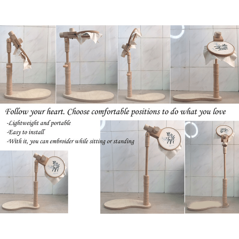 Round Embroidery Frame Holder - Quality Wooden 360 Degree Adjustable Rotatable Seat Stand