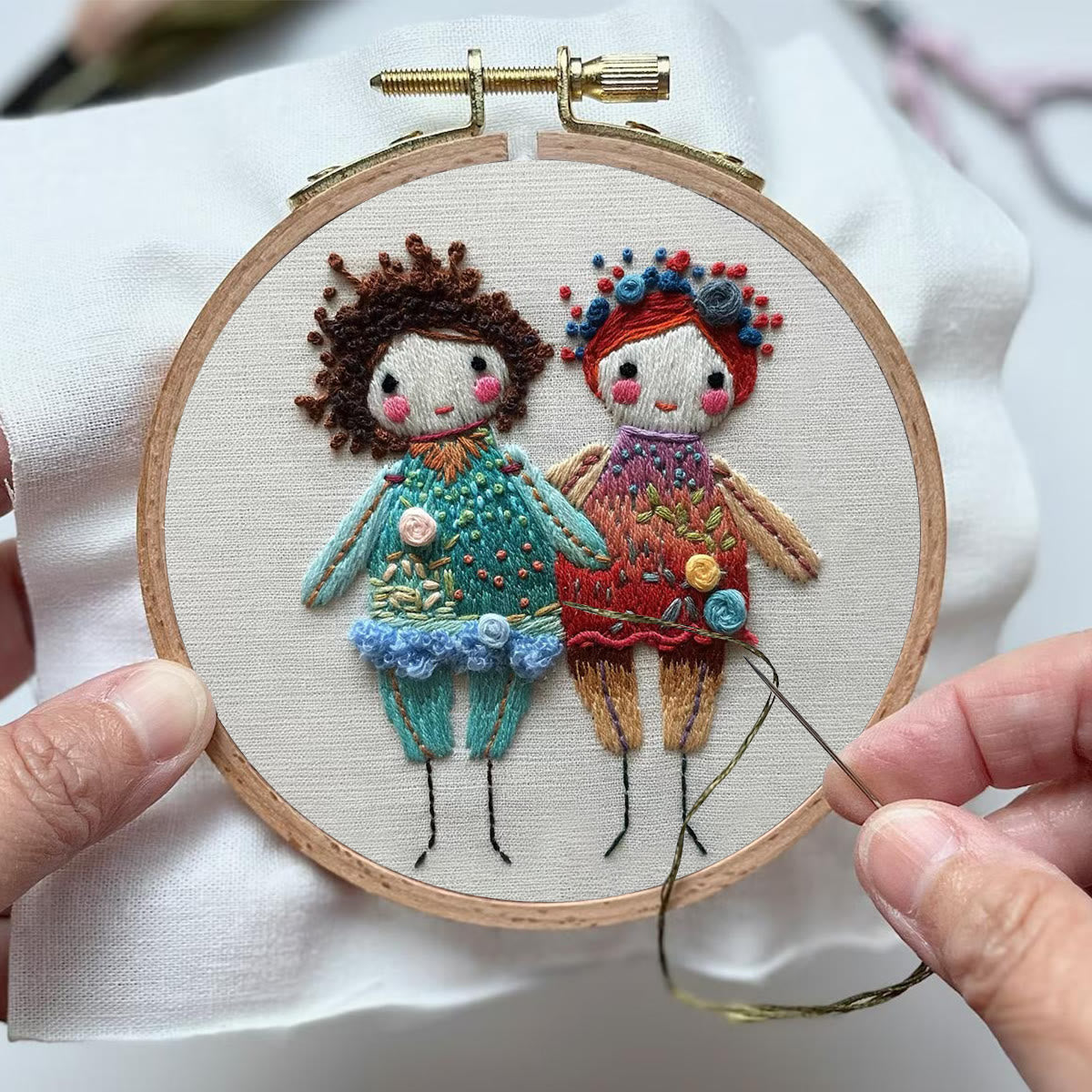 Rubbyoo Embroidery Kit- Two Cute Doll Girls