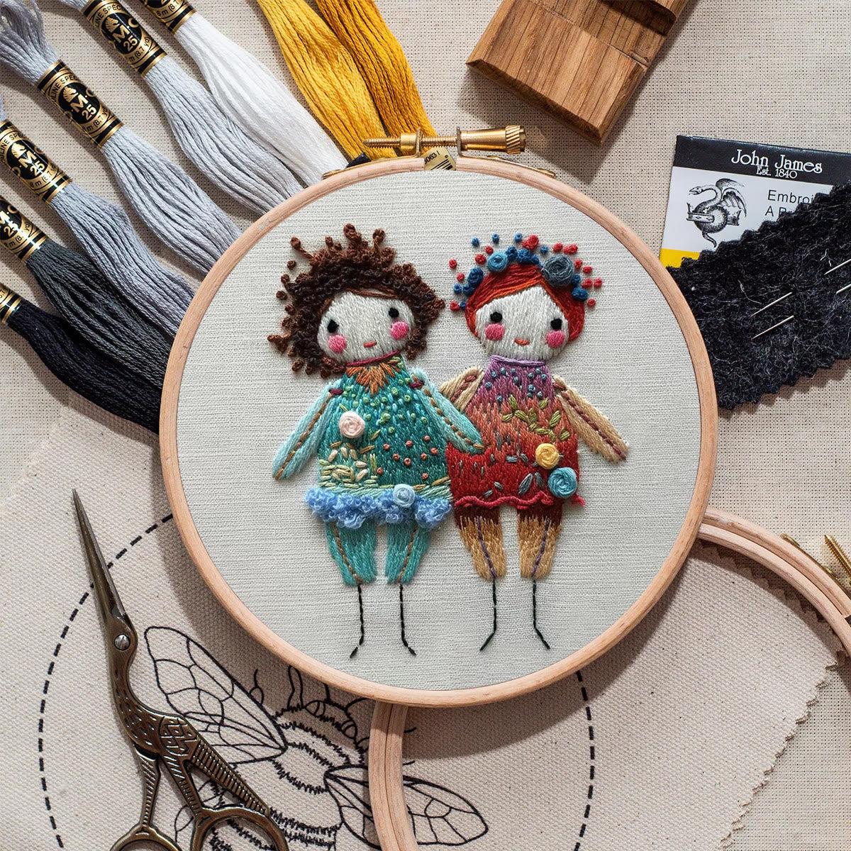 Rubbyoo Embroidery Kit- Two Cute Doll Girls