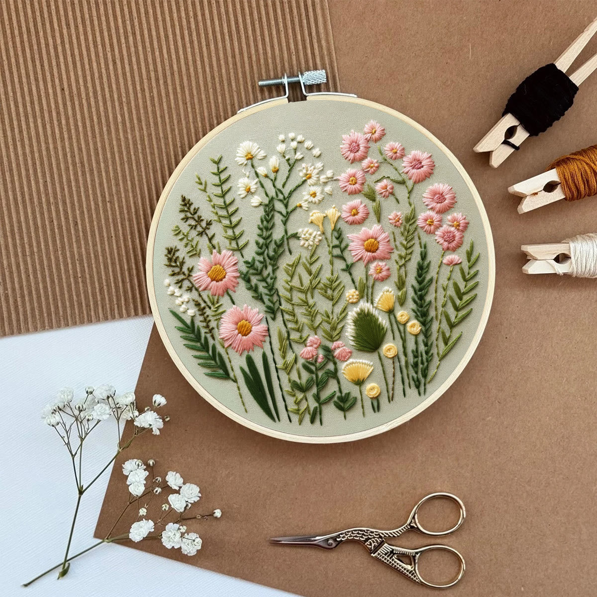 Rubbyoo Embroidery Kit- Simple Wildflowers Easy Embroidery Kit for Beginners | Wall Decor