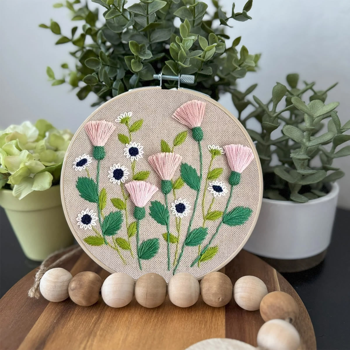 Rubbyoo Embroidery Kit- Pink Floral Pattern | Embroidery Kit For Beginner,Modern Embroidery
