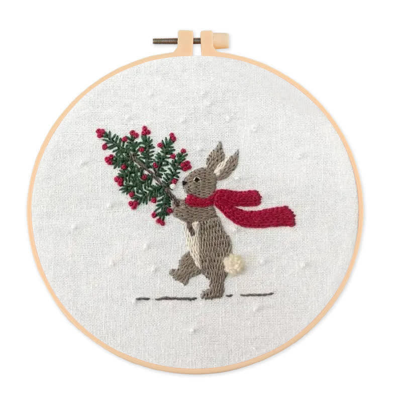 Rubbyoo Embroidery Kit - Xmas Bunny In The Woods | Beginner Friendly Embroidery