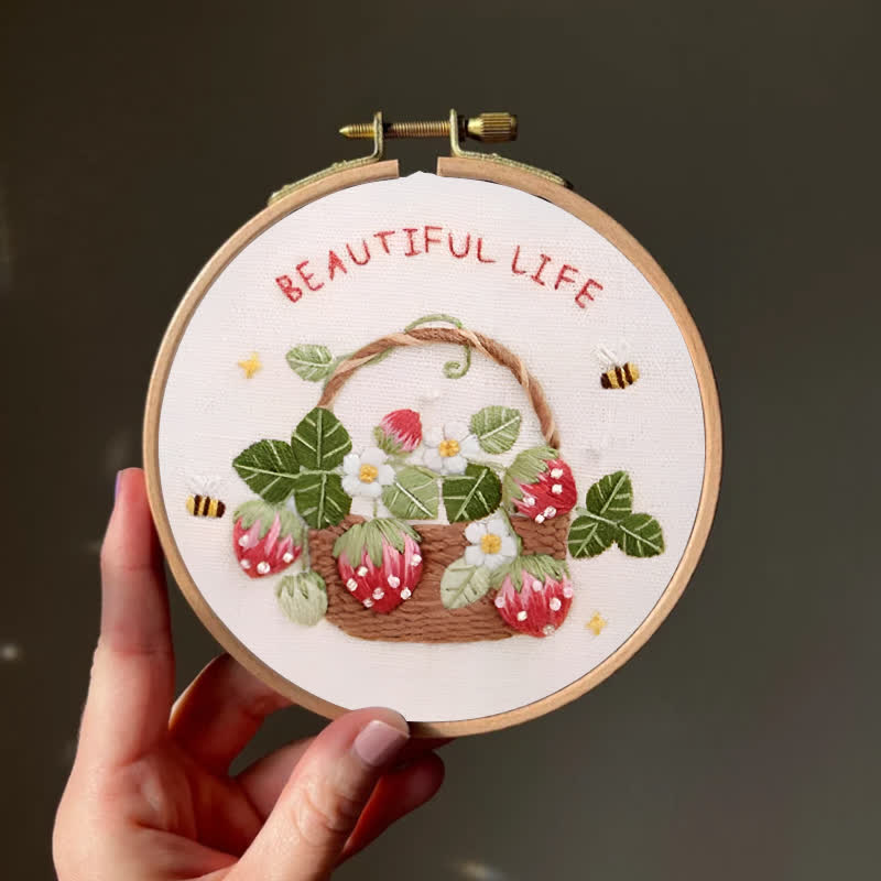 Rubbyoo Embroidery Kit - Strawberry Basket Hand Embroidery Pattern