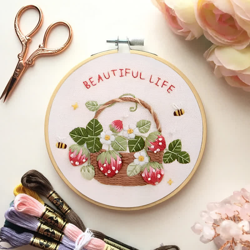 Rubbyoo Embroidery Kit - Strawberry Basket Hand Embroidery Pattern