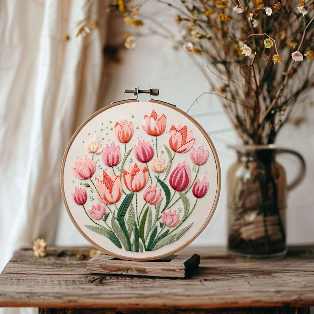 Rubbyoo Embroidery Kit - Tulips Garden Art | Diy Stitch Crafts