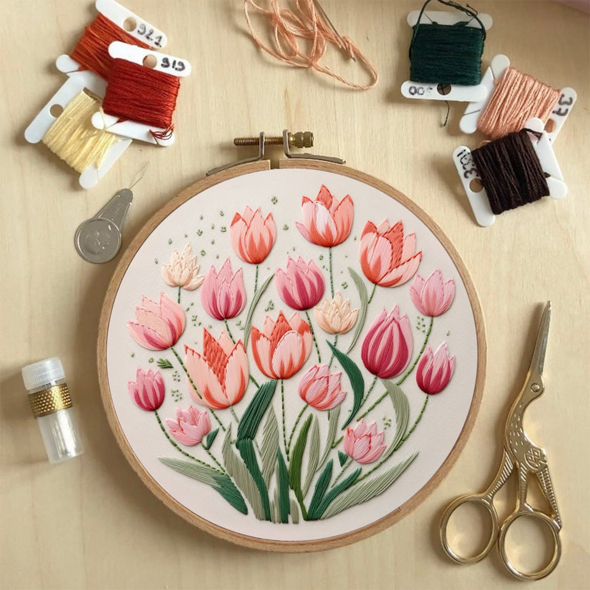 Rubbyoo Embroidery Kit - Tulips Garden Art | Diy Stitch Crafts