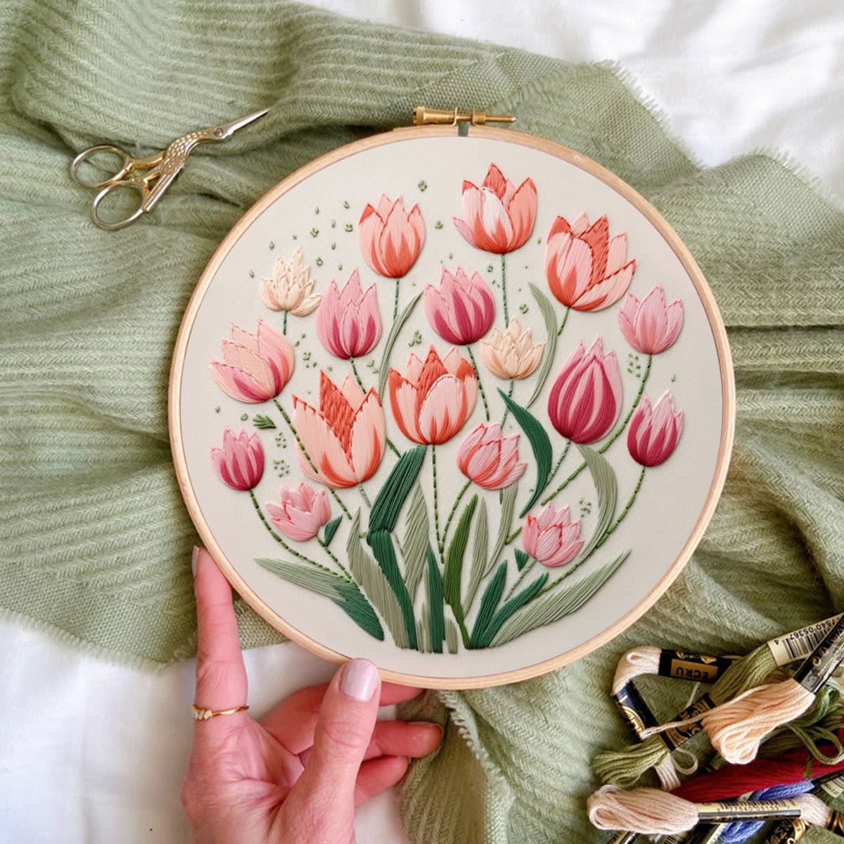 Rubbyoo Embroidery Kit - Tulips Garden Art | Diy Stitch Crafts