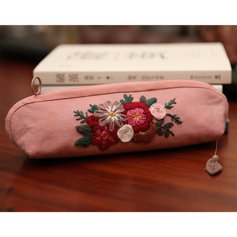 Beginner Hand Embroidery Pencil Case with Embroidery Flower Kit| Sew Stationery Organizer