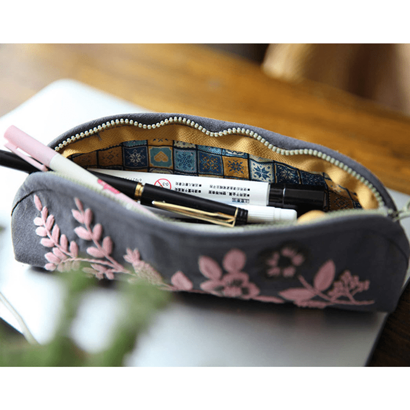 Beginner Hand Embroidery Pencil Case with Embroidery Flower Kit| Sew Stationery Organizer