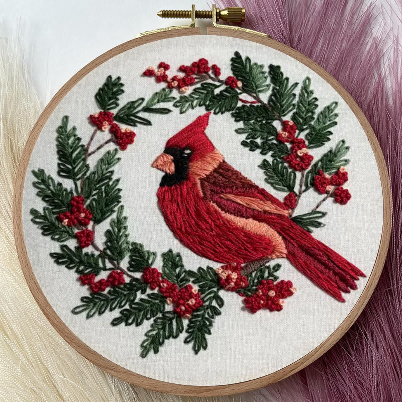 Rubbyoo Embroidery Kit - Red Cardinal On A Tree | Holiday Needle Craft Gifts