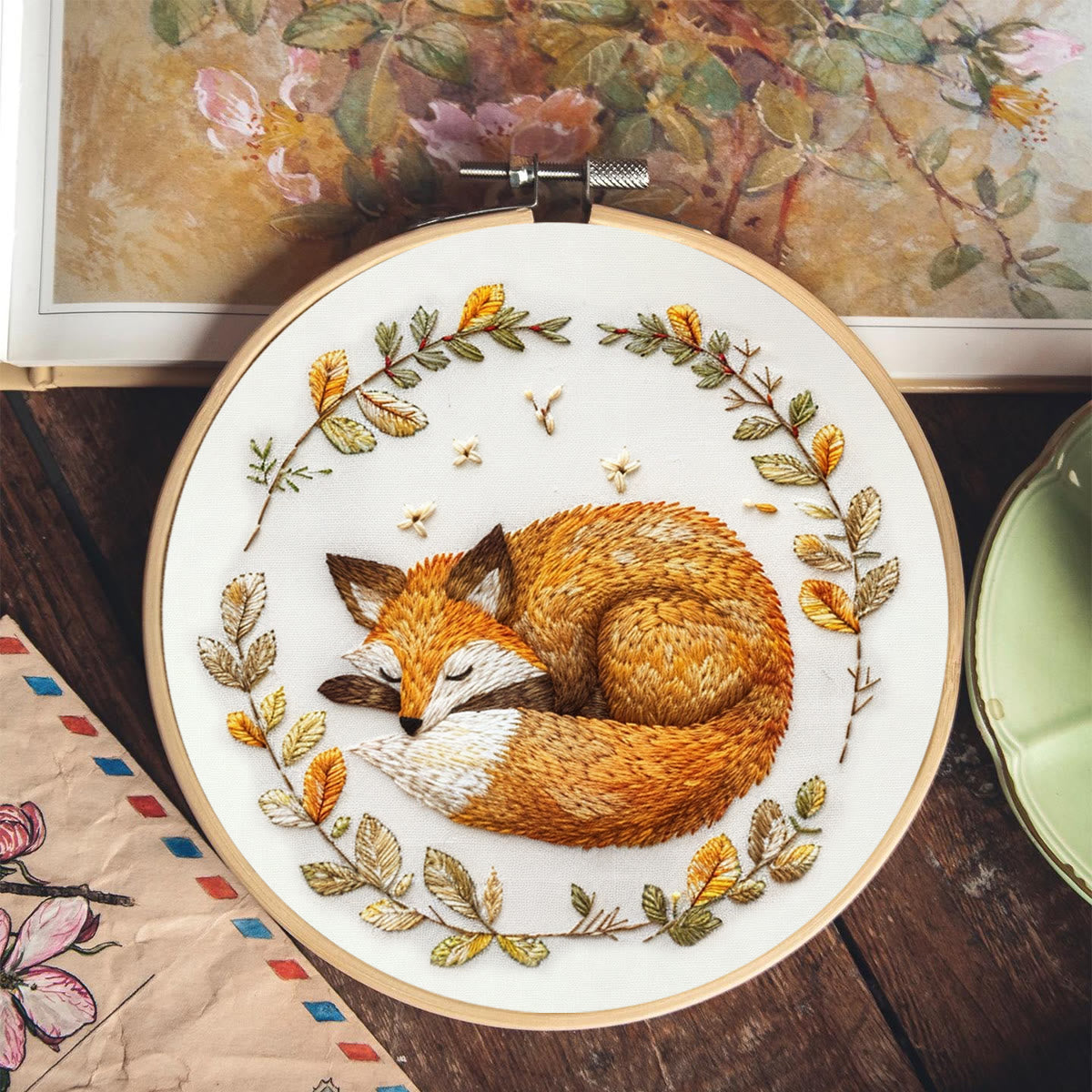 Rubbyoo Embroidery Kit - Woodland Sleeping Fox | Handmake Needle Crafts