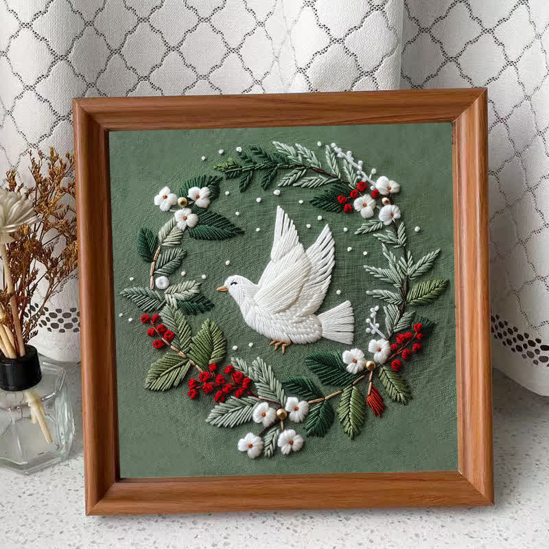 Rubbyoo Embroidery Kit - Winter Doves DIY Hoop Art