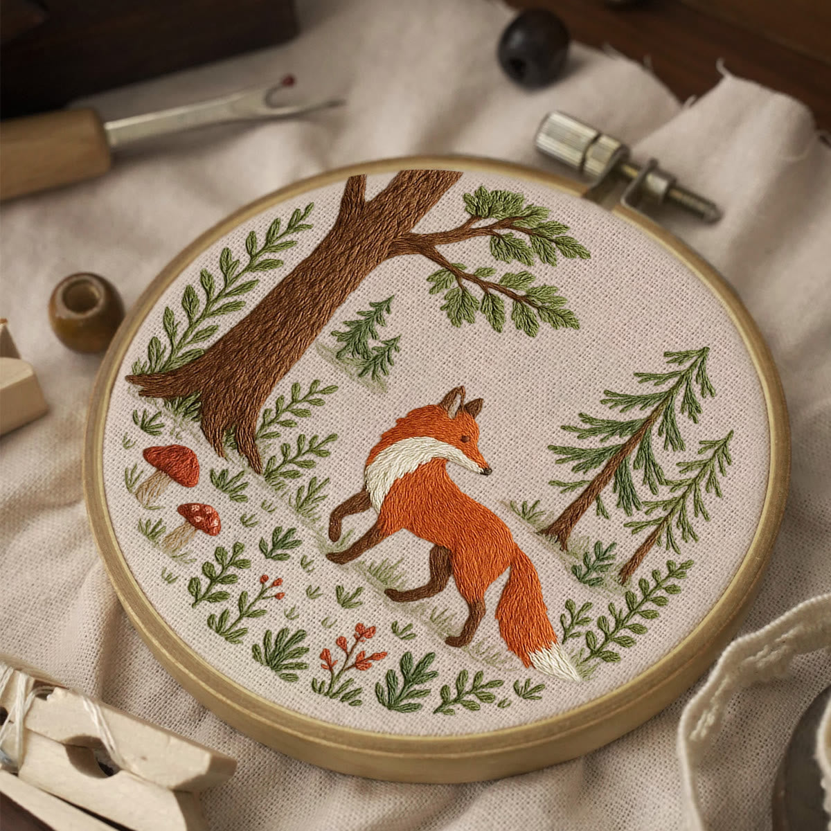 Rubbyoo Embroidery Kit - Woodland Fox | Handmade Animal Craft