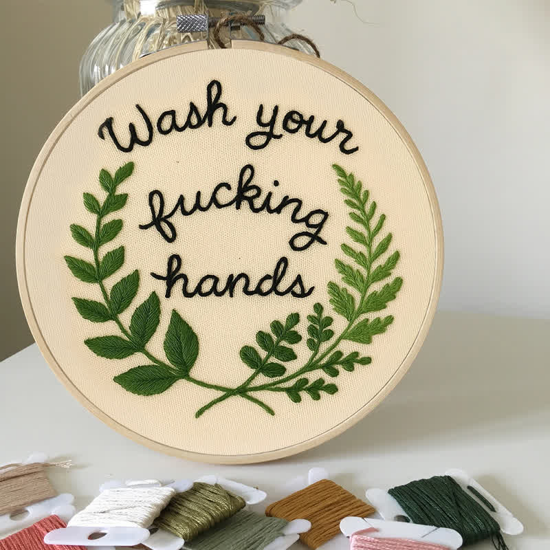 Rubbyoo Embroidery Kit -"Wash Your Fucking Hands" | Modern Needlework Pattern for Adults