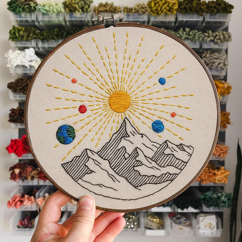 Rubbyoo Embroidery Kit - Shining Mountain | Diy Landscape Artwork | Starter Handicraft