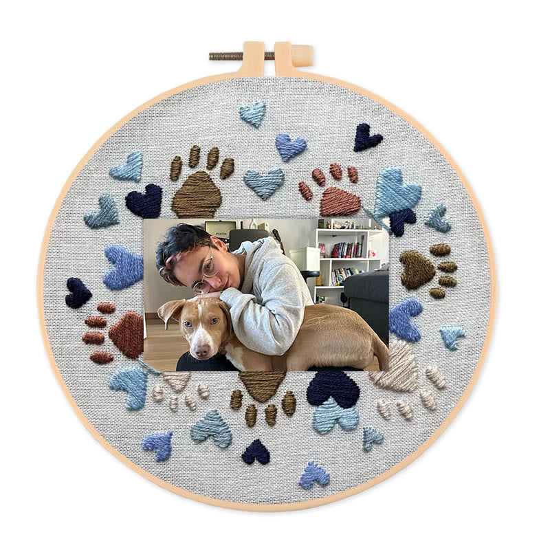Rubbyoo Embroidery Photo Frame Kit - Adorable Paw Print | Memorable Handmade Craft | Diy Needle Artwork