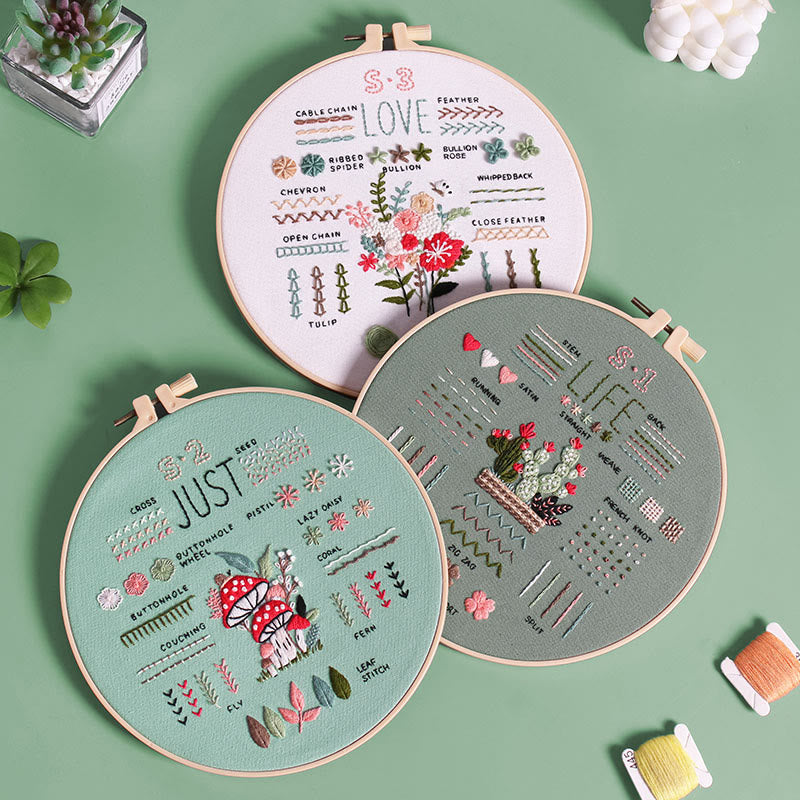 Rubbyoo Beginner Stitch Practice Kit - Diy Starter Embroidery Set | 3 Level Floral And Botanical Needlecraft | Nice Gifts For Sewing Enthusiast