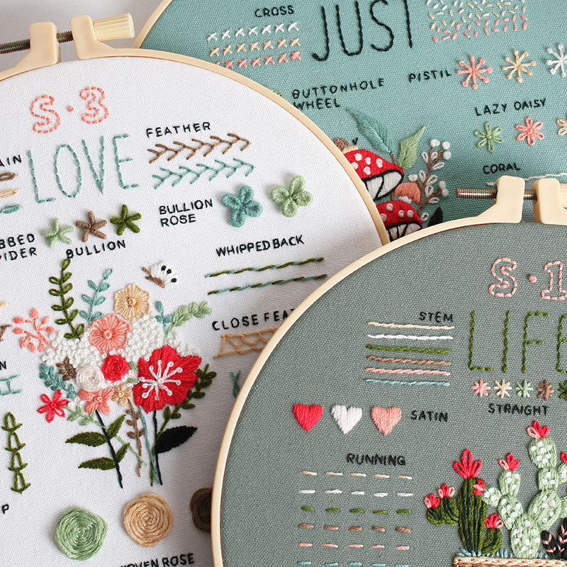 Rubbyoo Beginner Stitch Practice Kit - Diy Starter Embroidery Set | 3 Level Floral And Botanical Needlecraft | Nice Gifts For Sewing Enthusiast