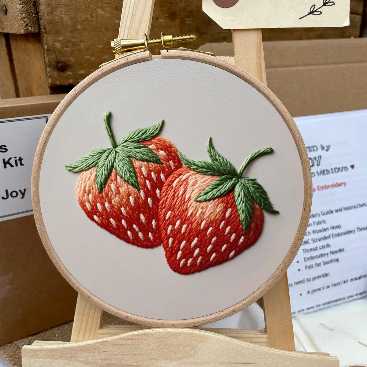 Rubbyoo Embroidery Kit- Two Big Strawberries | For Beginners DIY Craft Kits