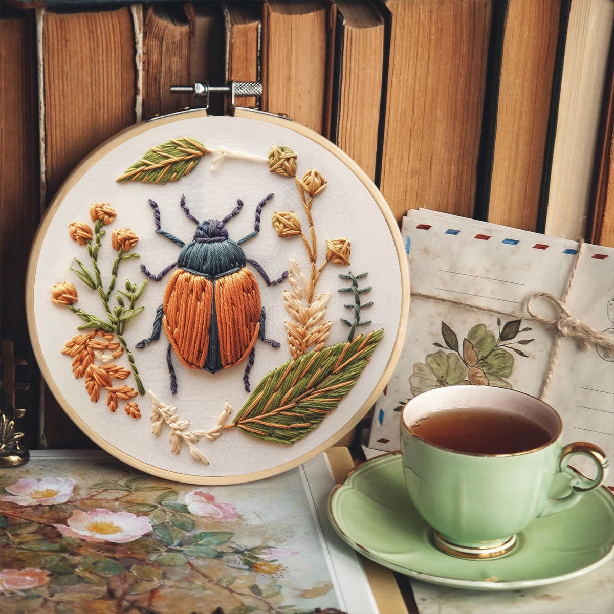 Rubbyoo Embroidery Kit - Floral Insect | Needlework Craft Kit