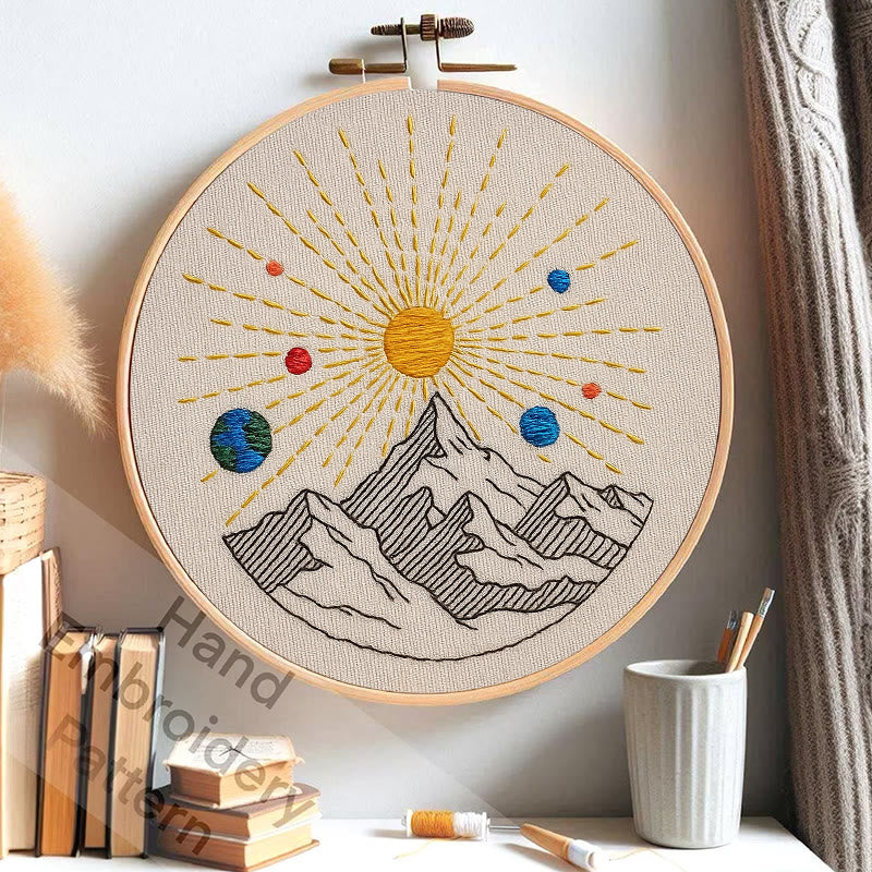 Rubbyoo Embroidery Kit - Shining Mountain | Diy Landscape Artwork | Starter Handicraft