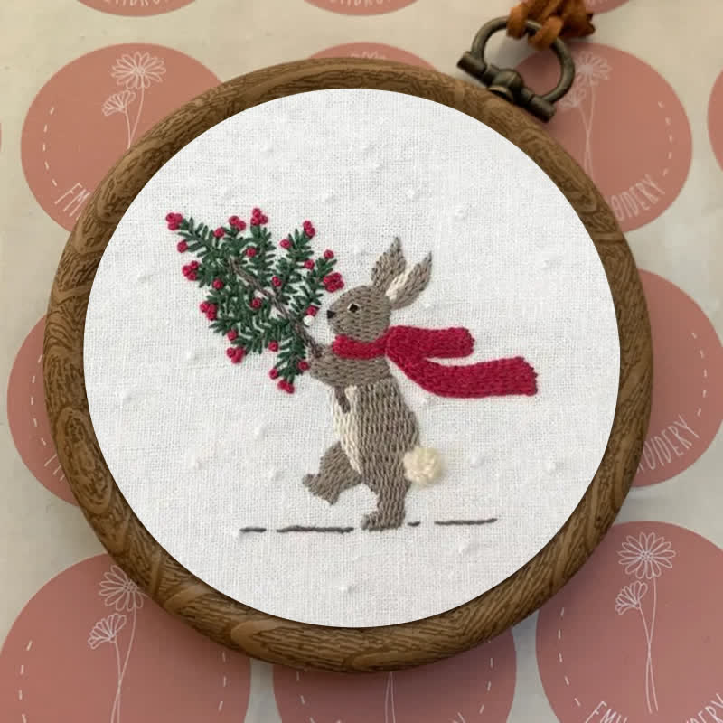 Rubbyoo Embroidery Kit - Xmas Bunny In The Woods | Beginner Friendly Embroidery
