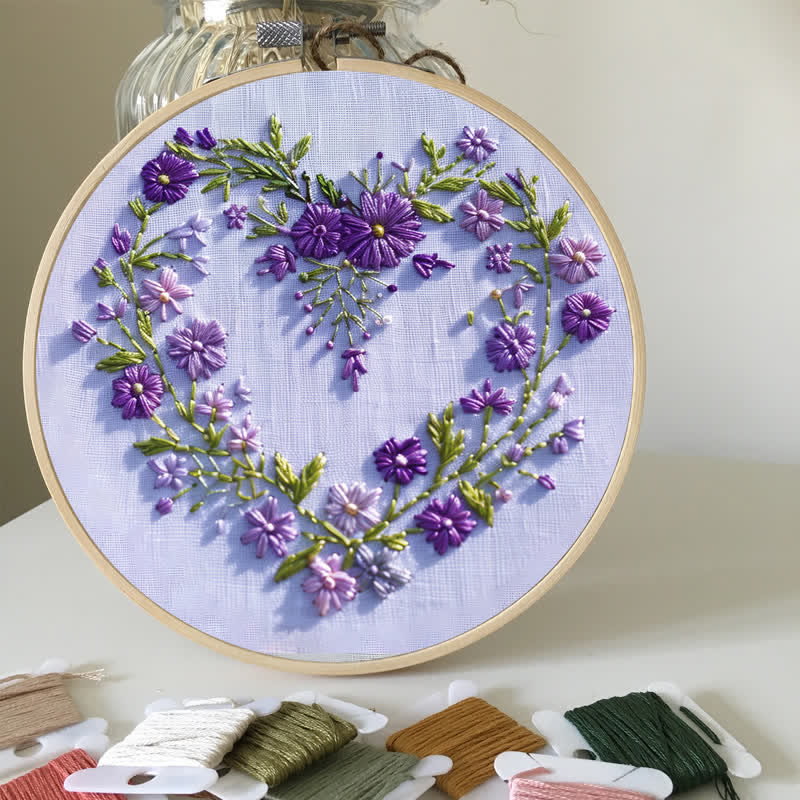 Rubbyoo Embroidery Kit - Purple Floral Heart
