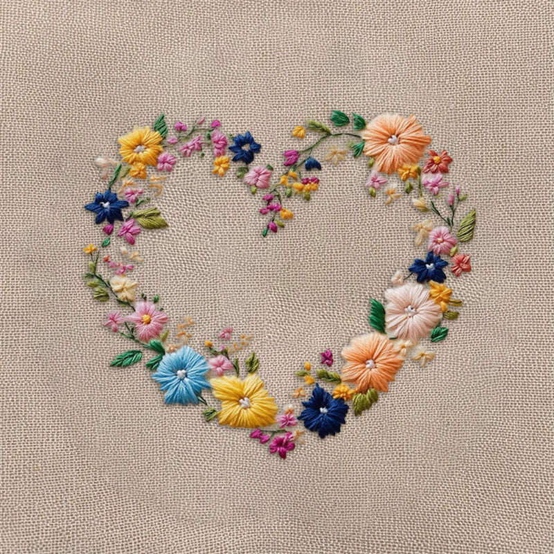 Rubbyoo Embroidery Kit - Vibrant Floral Wreath Heart | Beginner Friendly Craft