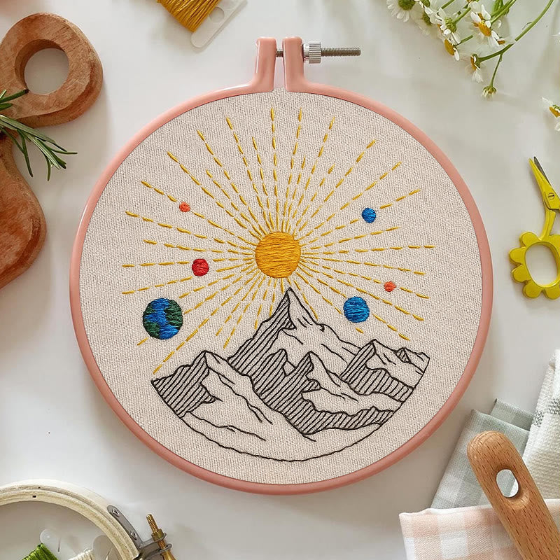 Rubbyoo Embroidery Kit - Shining Mountain | Diy Landscape Artwork | Starter Handicraft