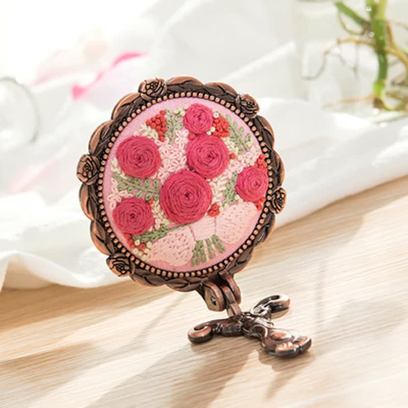 Needle kit Handheld Mirror | Floral Embroidered Compact Mirror | Great gift for your loved one