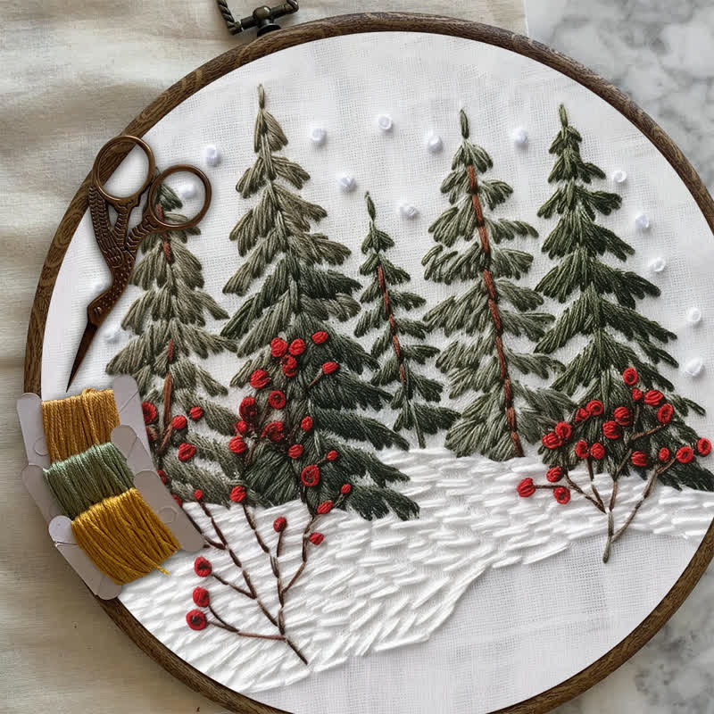 Rubbyoo Embroidery Kit - Winter Forest Snow Scene