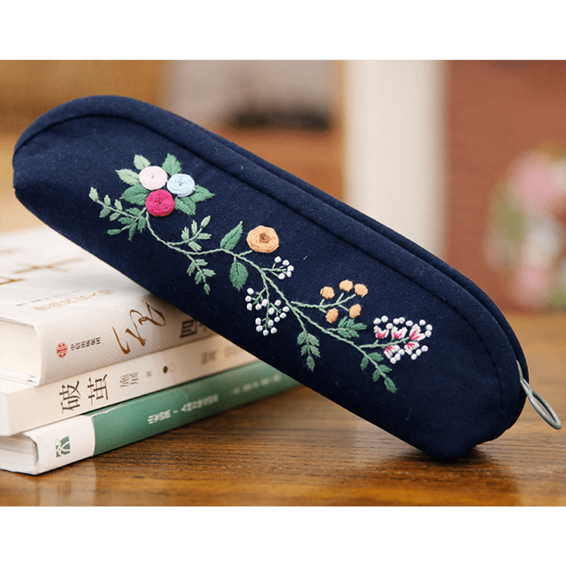 Beginner Hand Embroidery Pencil Case with Embroidery Flower Kit| Sew Stationery Organizer
