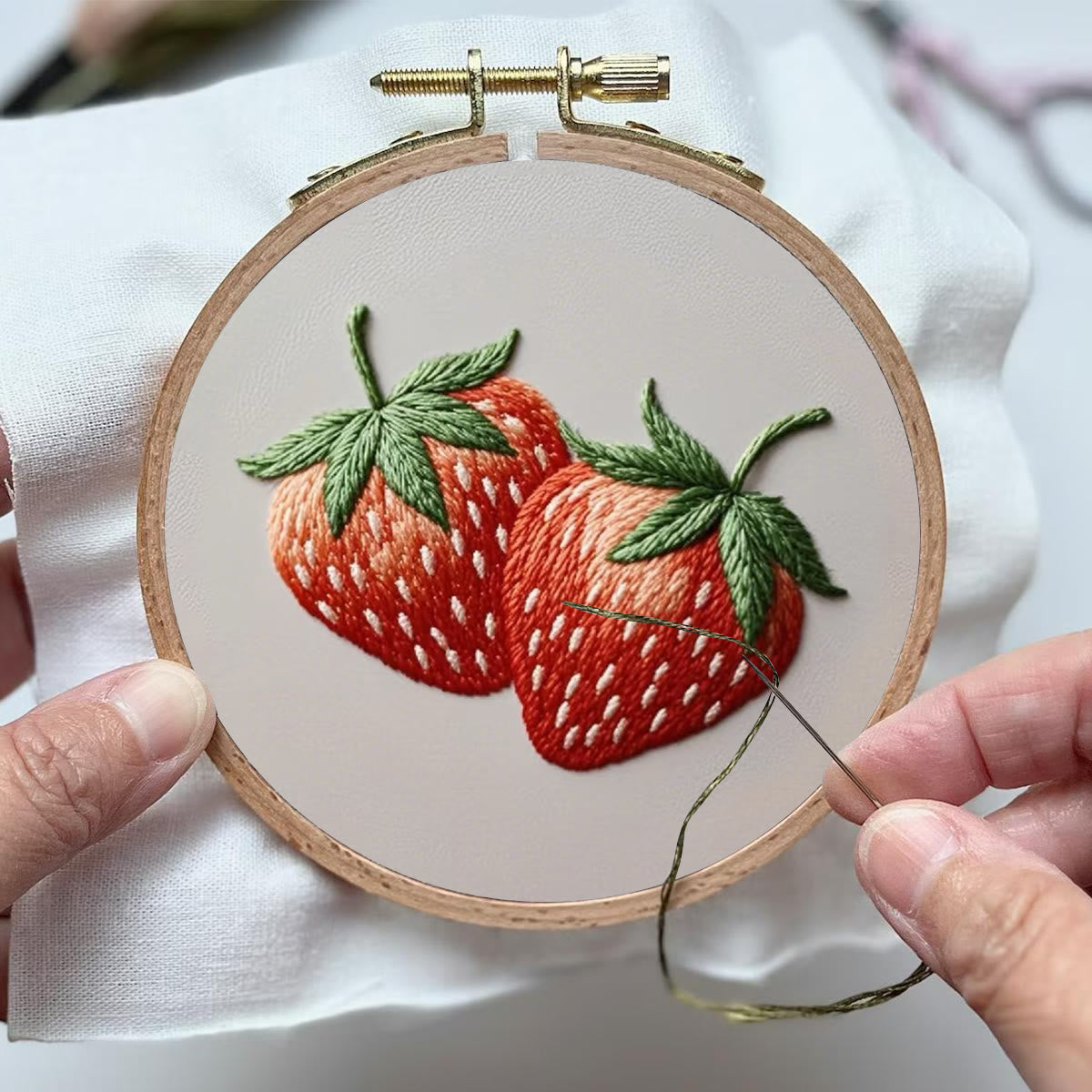 Rubbyoo Embroidery Kit- Two Big Strawberries | For Beginners DIY Craft Kits