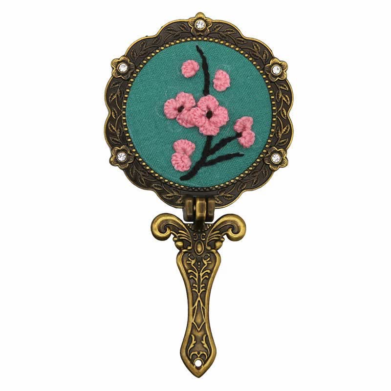 Needle kit Handheld Mirror | Floral Embroidered Compact Mirror | Great gift for your loved one