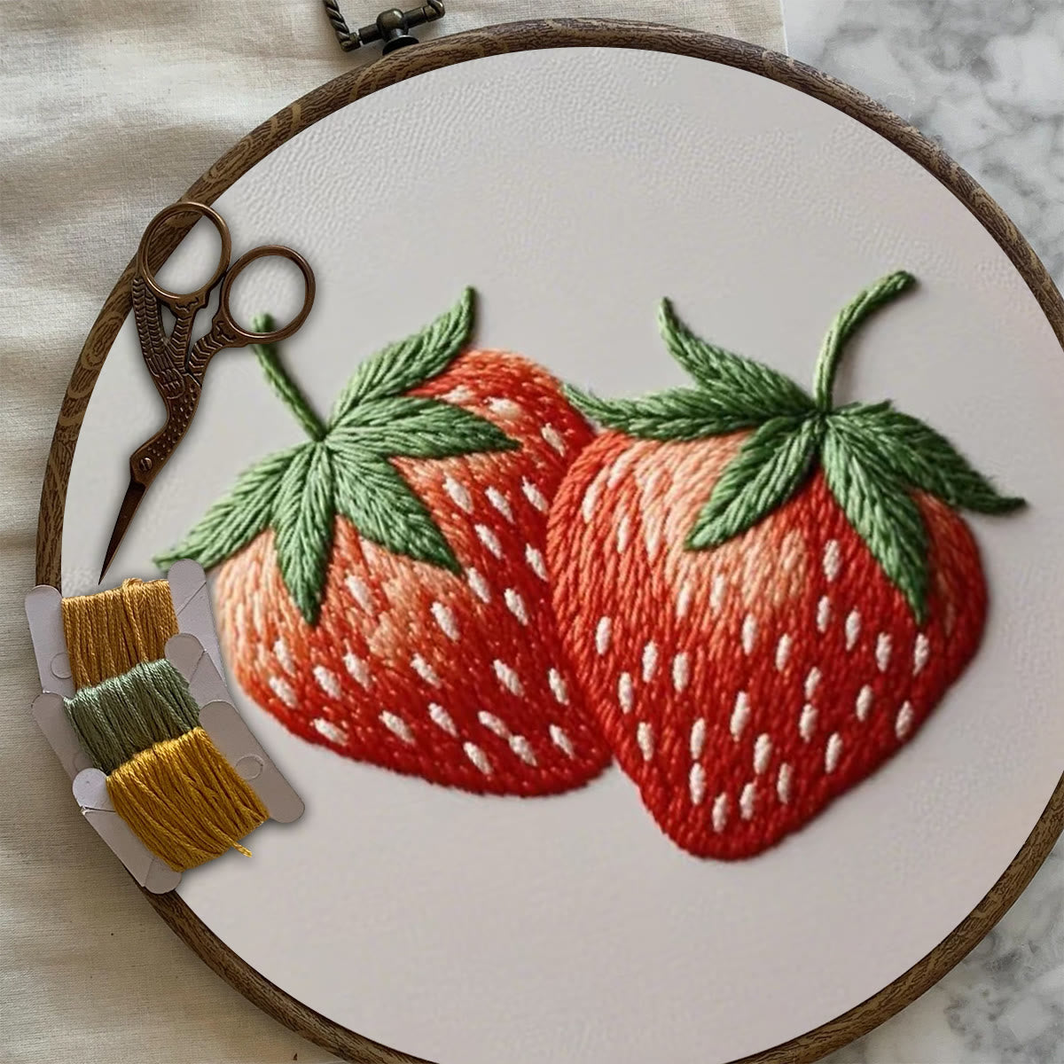 Rubbyoo Embroidery Kit- Two Big Strawberries | For Beginners DIY Craft Kits