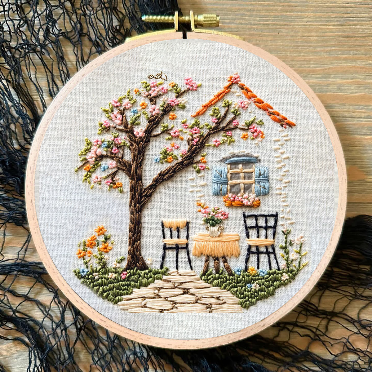 Rubbyoo Embroidery Kit - Warm Scenery Of A Cottage | Handmake Craft Kits