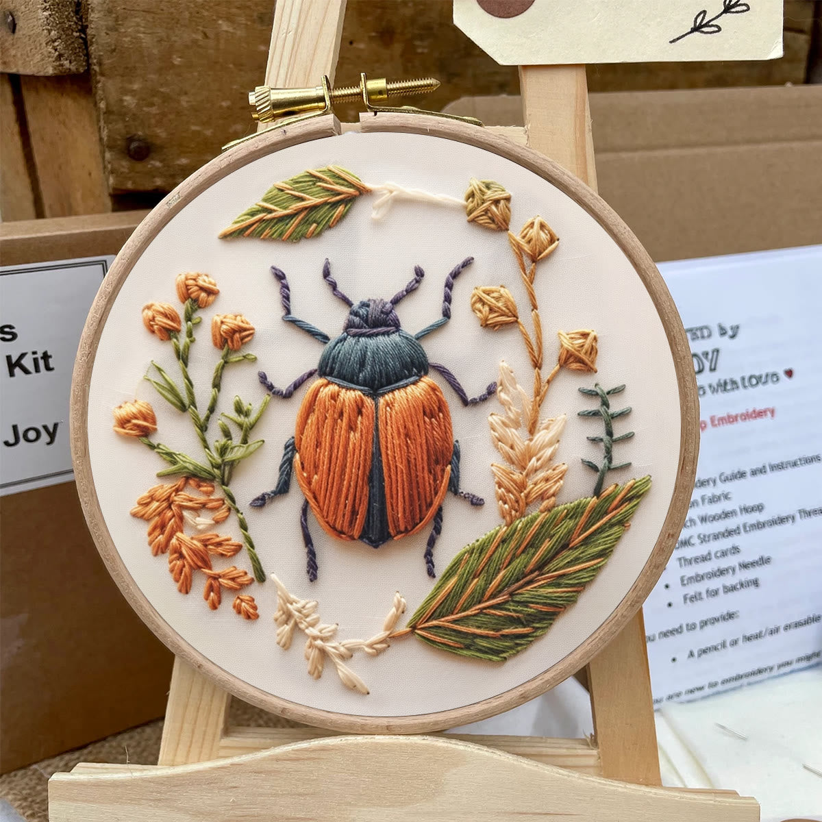 Rubbyoo Embroidery Kit - Floral Insect | Needlework Craft Kit