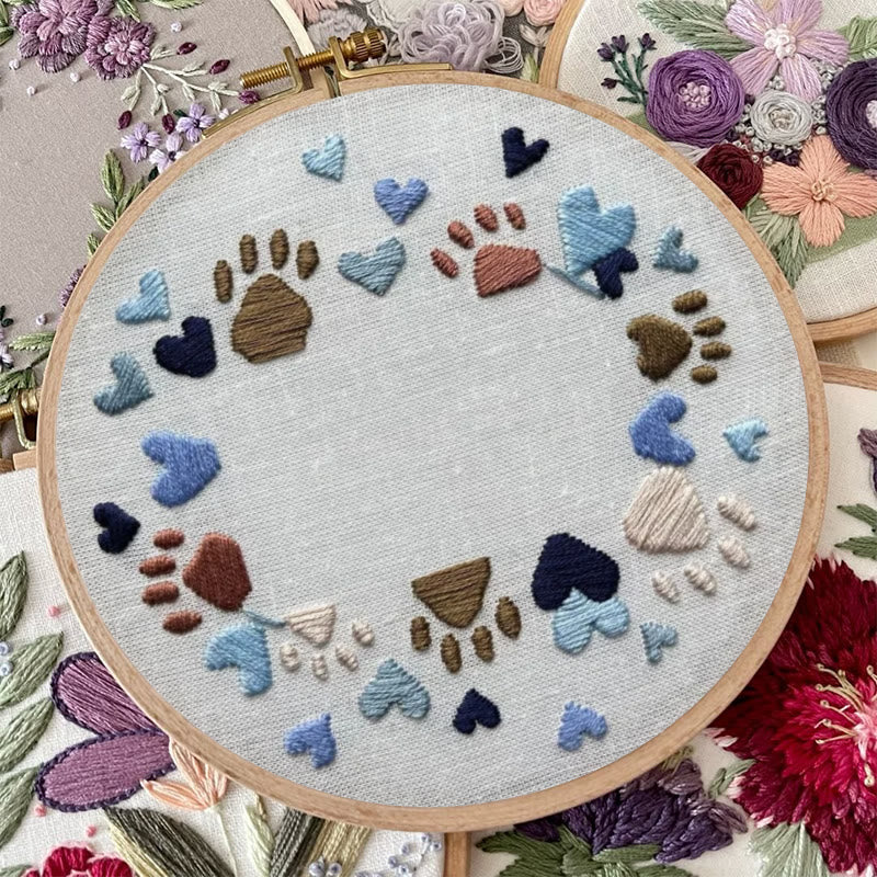 Rubbyoo Embroidery Photo Frame Kit - Adorable Paw Print | Memorable Handmade Craft | Diy Needle Artwork