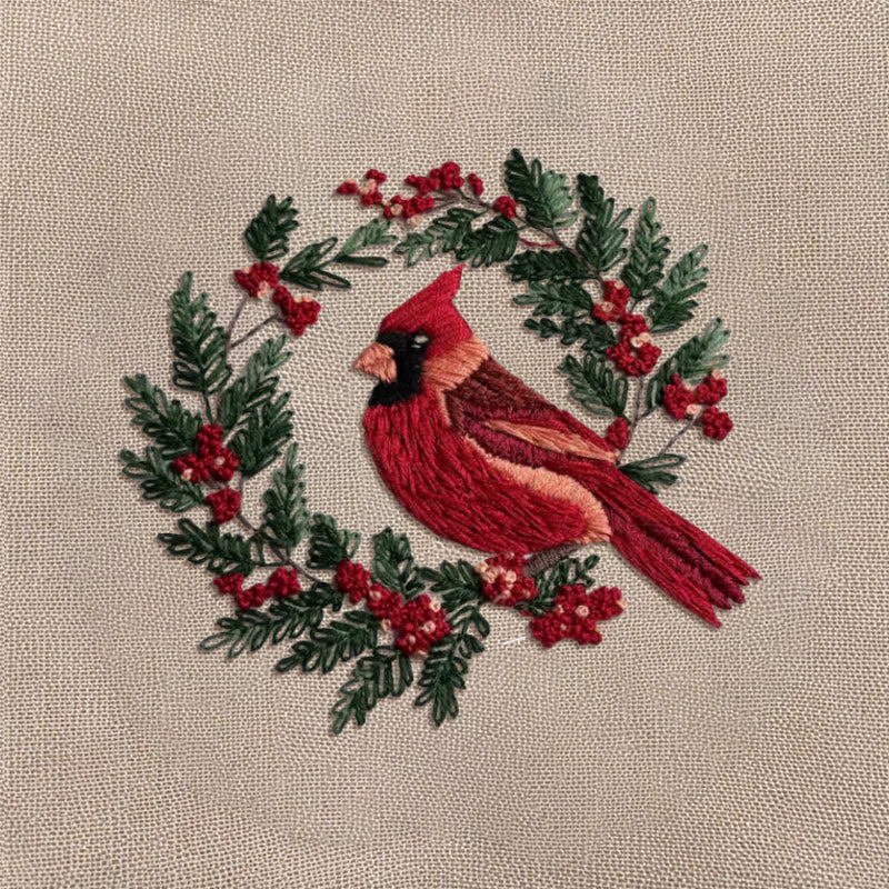 Rubbyoo Embroidery Kit - Red Cardinal On A Tree | Holiday Needle Craft Gifts