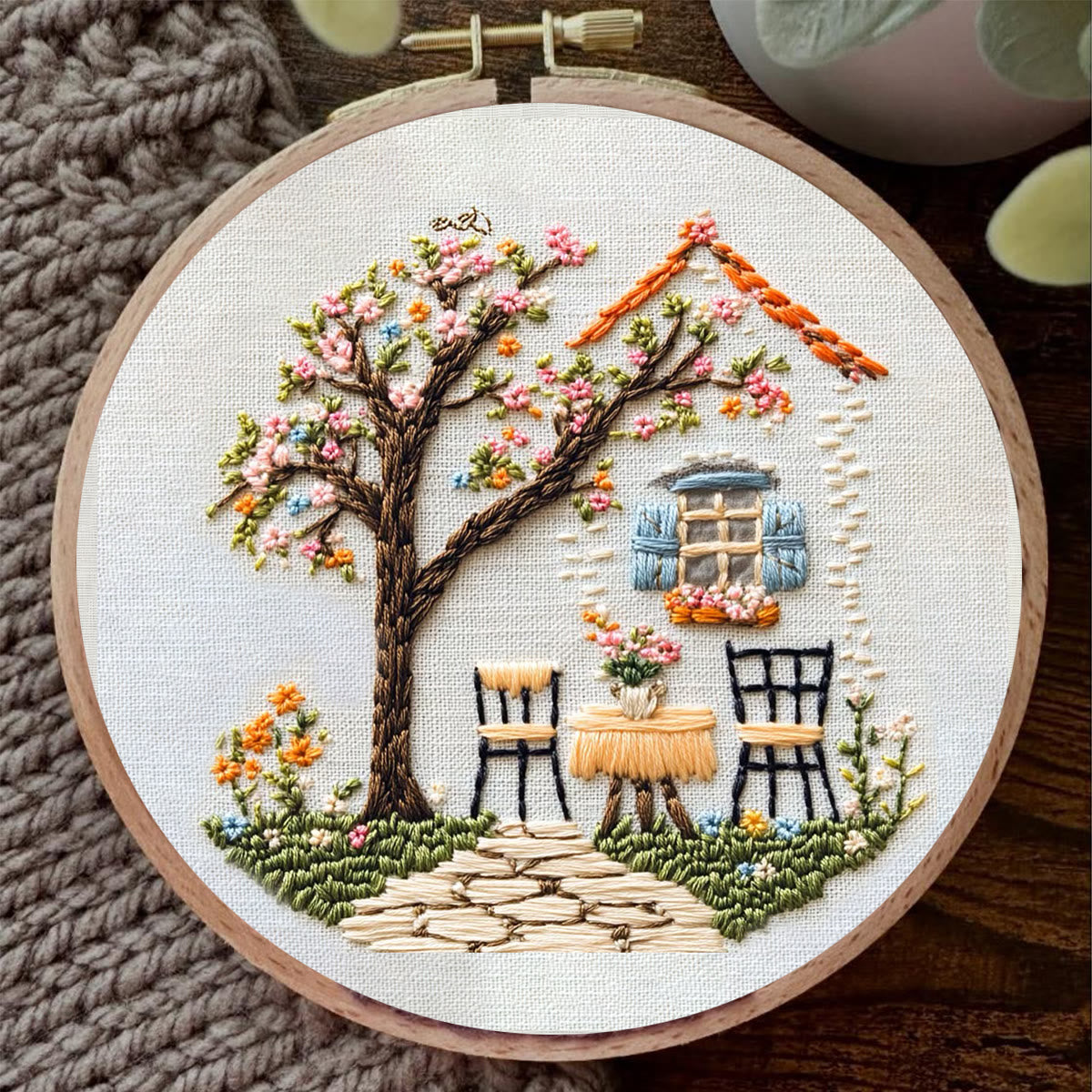 Rubbyoo Embroidery Kit - Warm Scenery Of A Cottage | Handmake Craft Kits