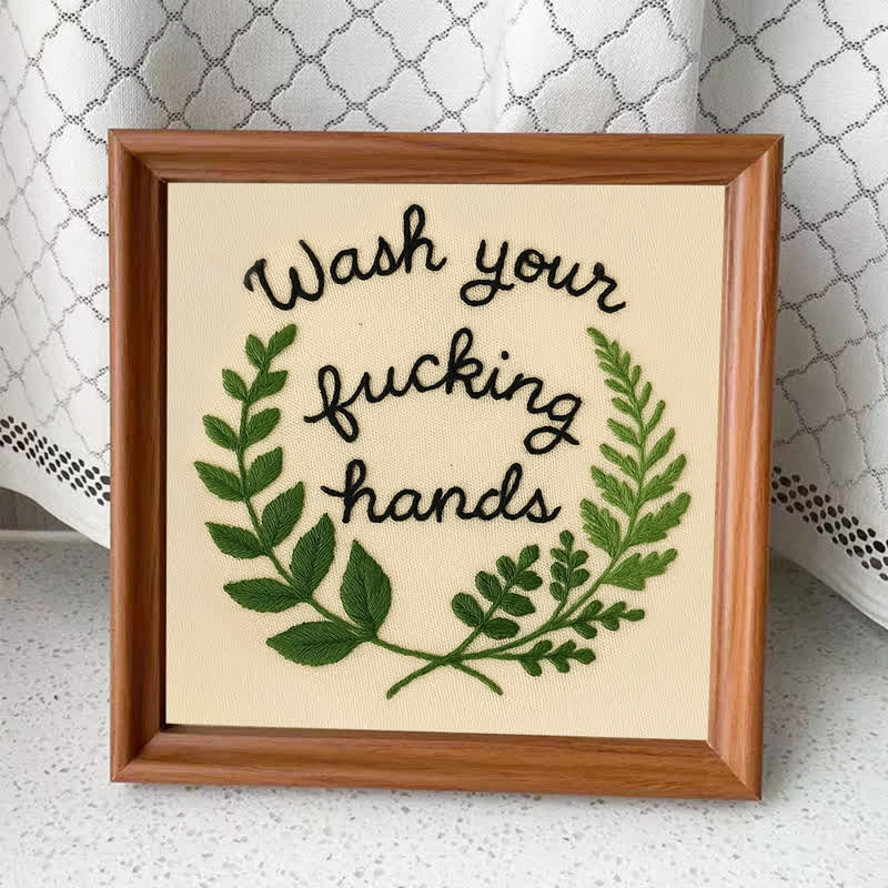 Rubbyoo Embroidery Kit -"Wash Your Fucking Hands" | Modern Needlework Pattern for Adults