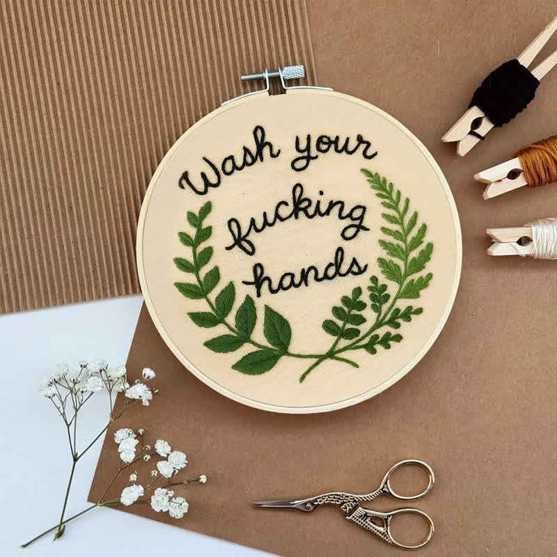 Rubbyoo Embroidery Kit -"Wash Your Fucking Hands" | Modern Needlework Pattern for Adults