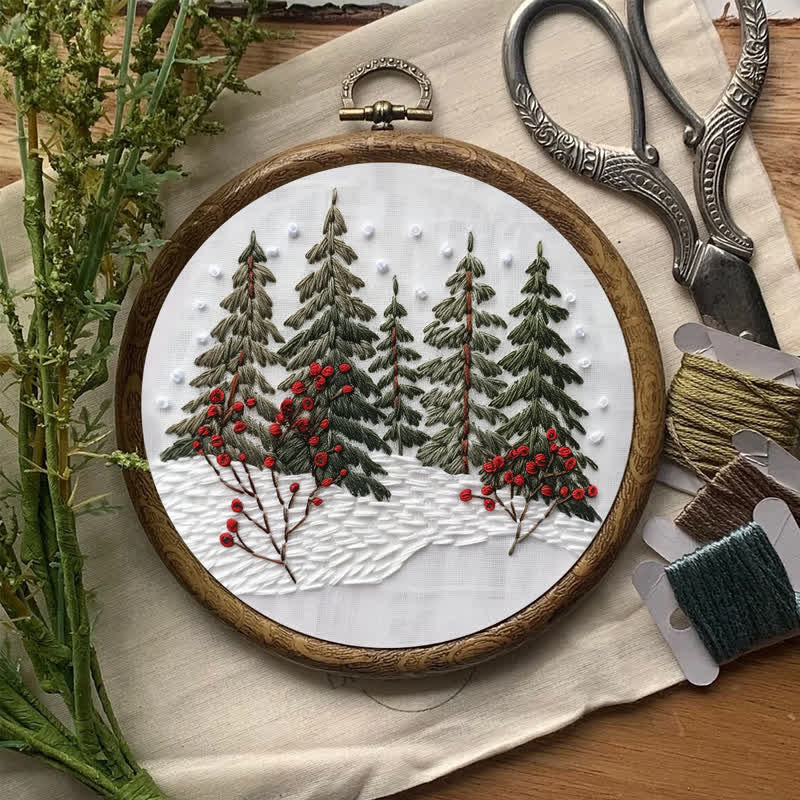 Rubbyoo Embroidery Kit - Winter Forest Snow Scene