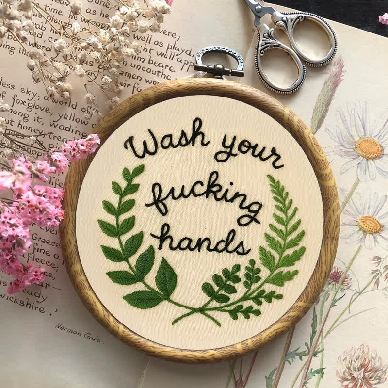 Rubbyoo Embroidery Kit -"Wash Your Fucking Hands" | Modern Needlework Pattern for Adults