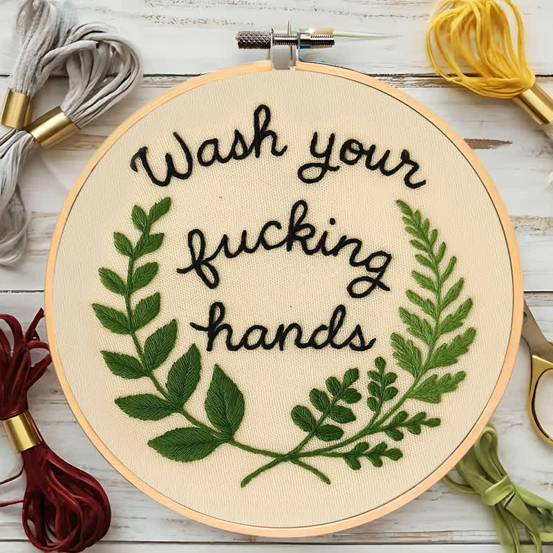 Rubbyoo Embroidery Kit -"Wash Your Fucking Hands" | Modern Needlework Pattern for Adults